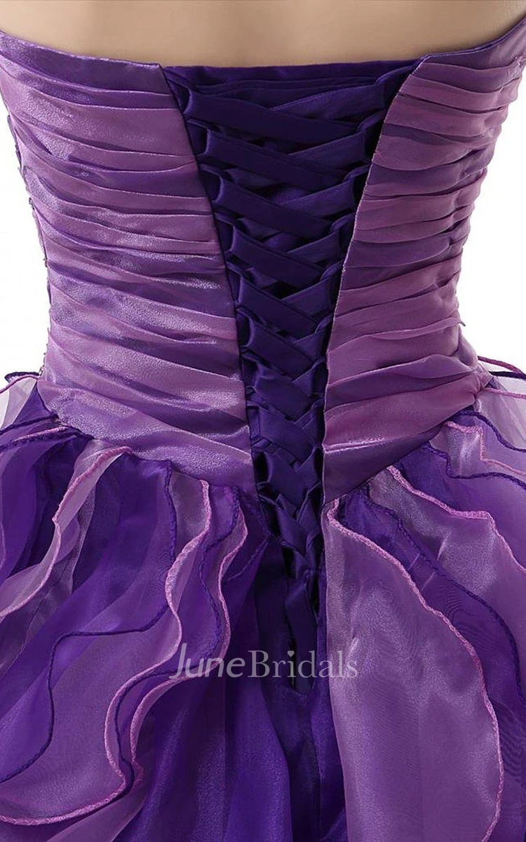 Dreaming Sweetheart Ruched Ball Gown With Cascading Ruffles and Rhinestones