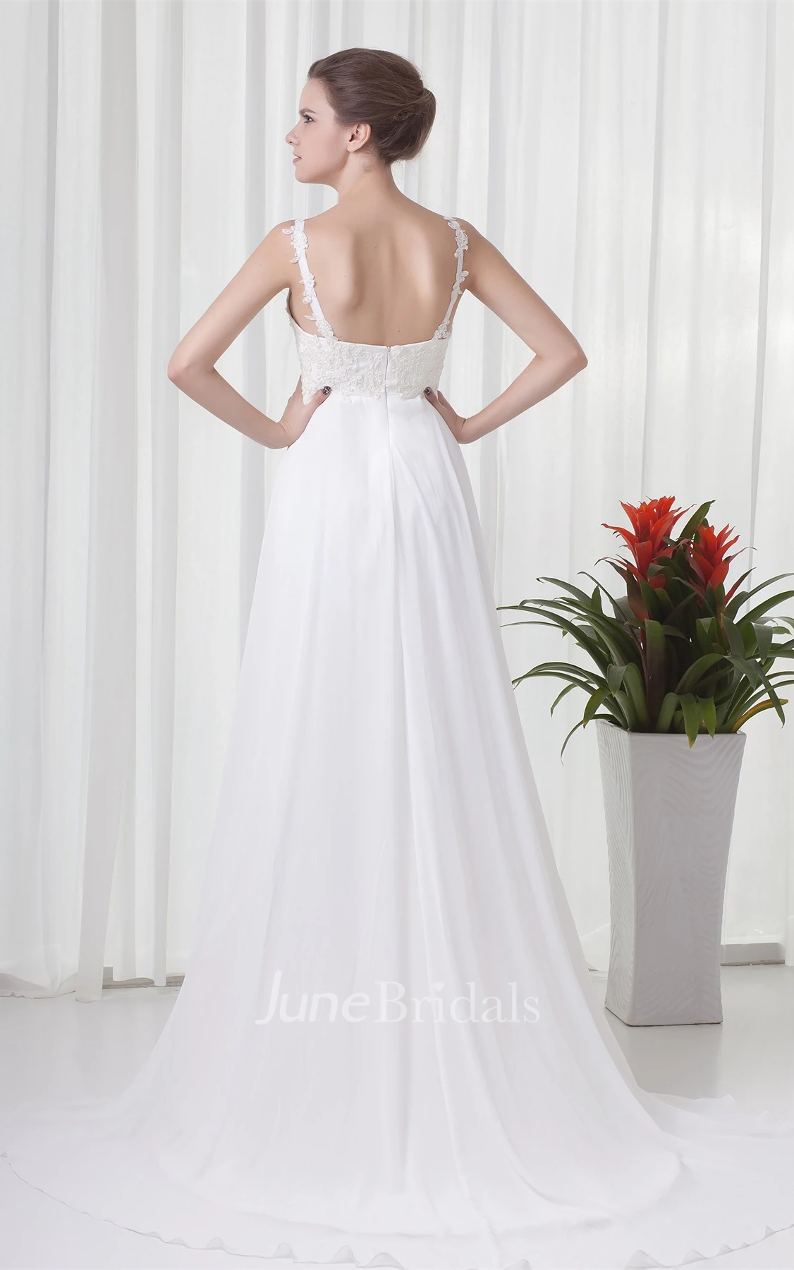 Spaghetti-Strap Empire Maxi Dress with Appliques