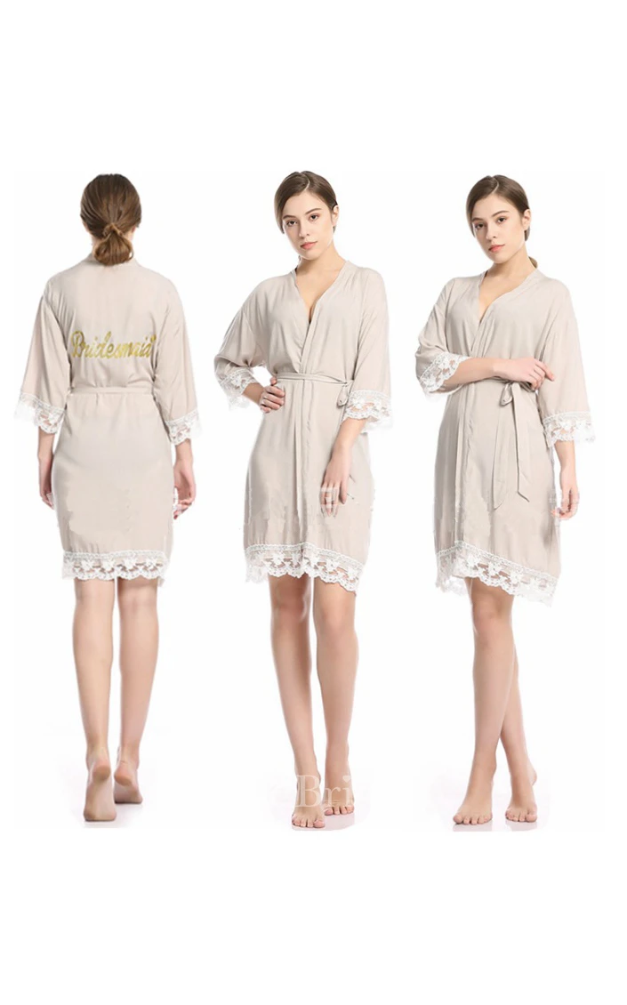 Laced Plain Bride Bridesmaid Glitter Print Robe