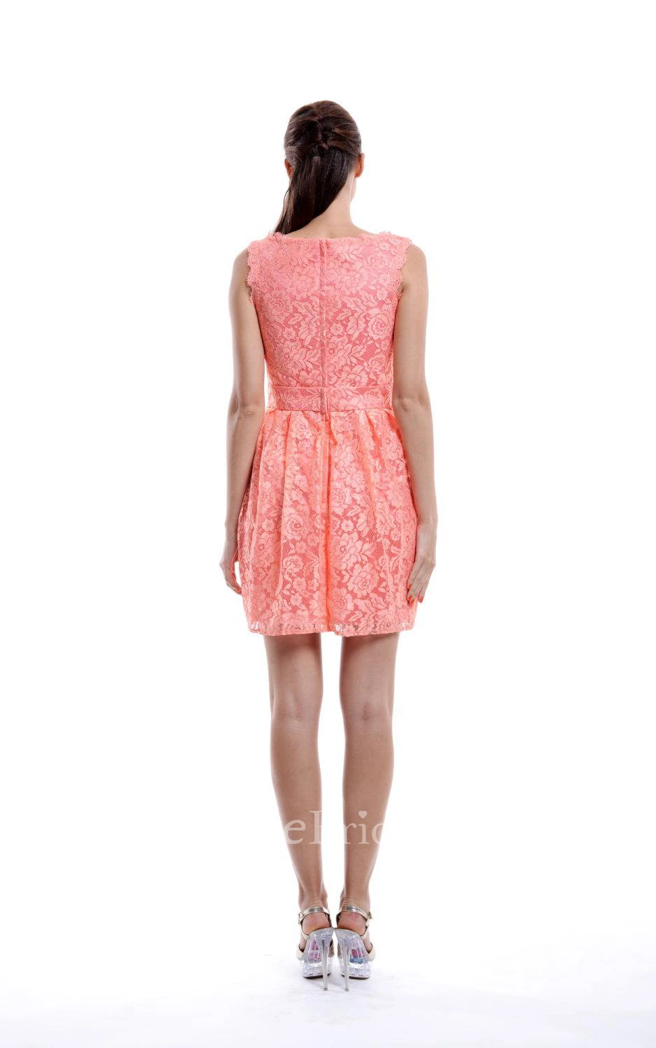 Sheath Mini Strapped V-neck Lace Dress