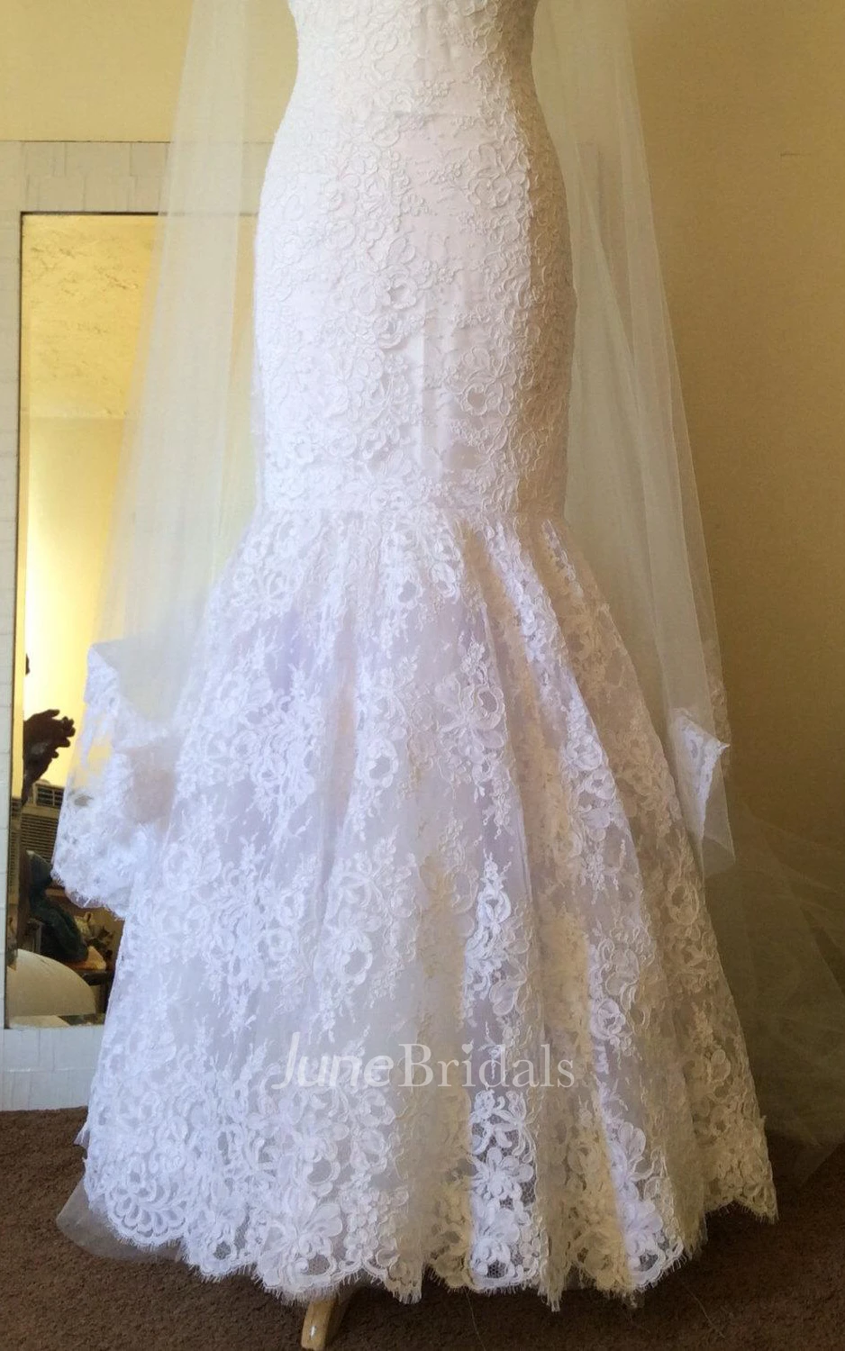 French Lace Mermaid Wedding Dress With Queen-Anne Neck