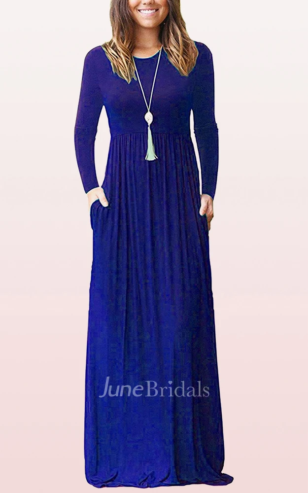 A Line Bateau Jersey Long Sleeve Mother Dress With Pockets