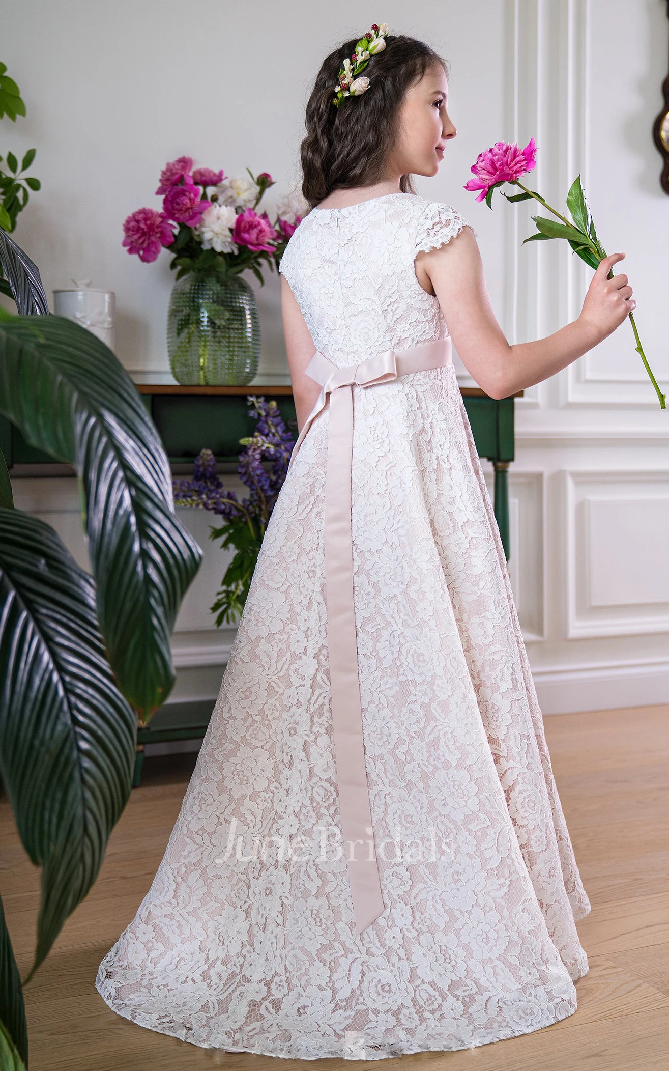 Junie Pink Lace Floral Mini Dress