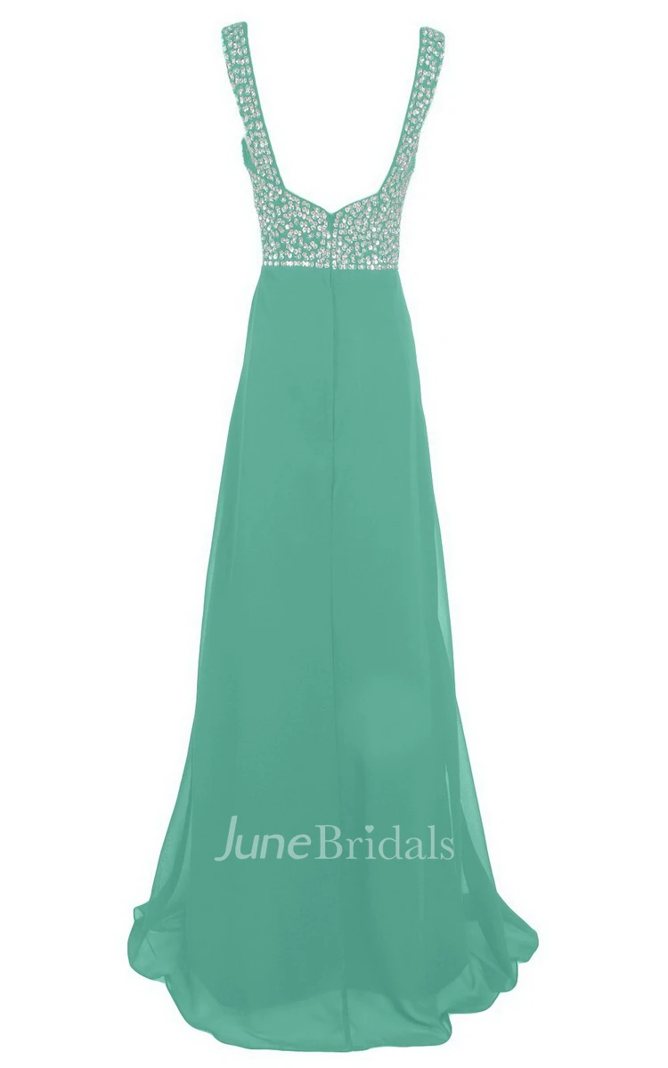 Sleeveless V-neck Empire Long Chiffon Gown