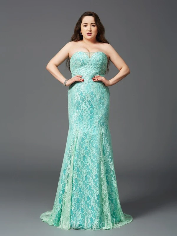 Sheath Floor-length Strapless Sleeveless Lace Brush Train Zipper Dress