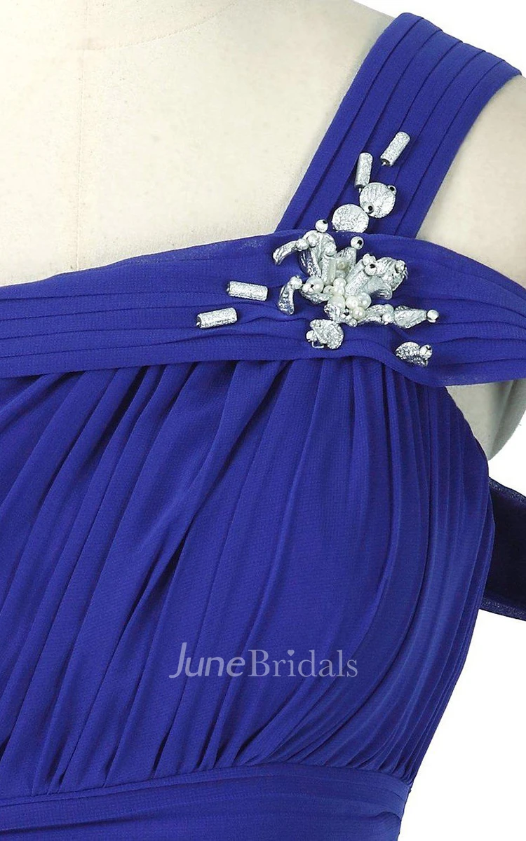 One-shoulder A-line Chiffon Dress With Beadings