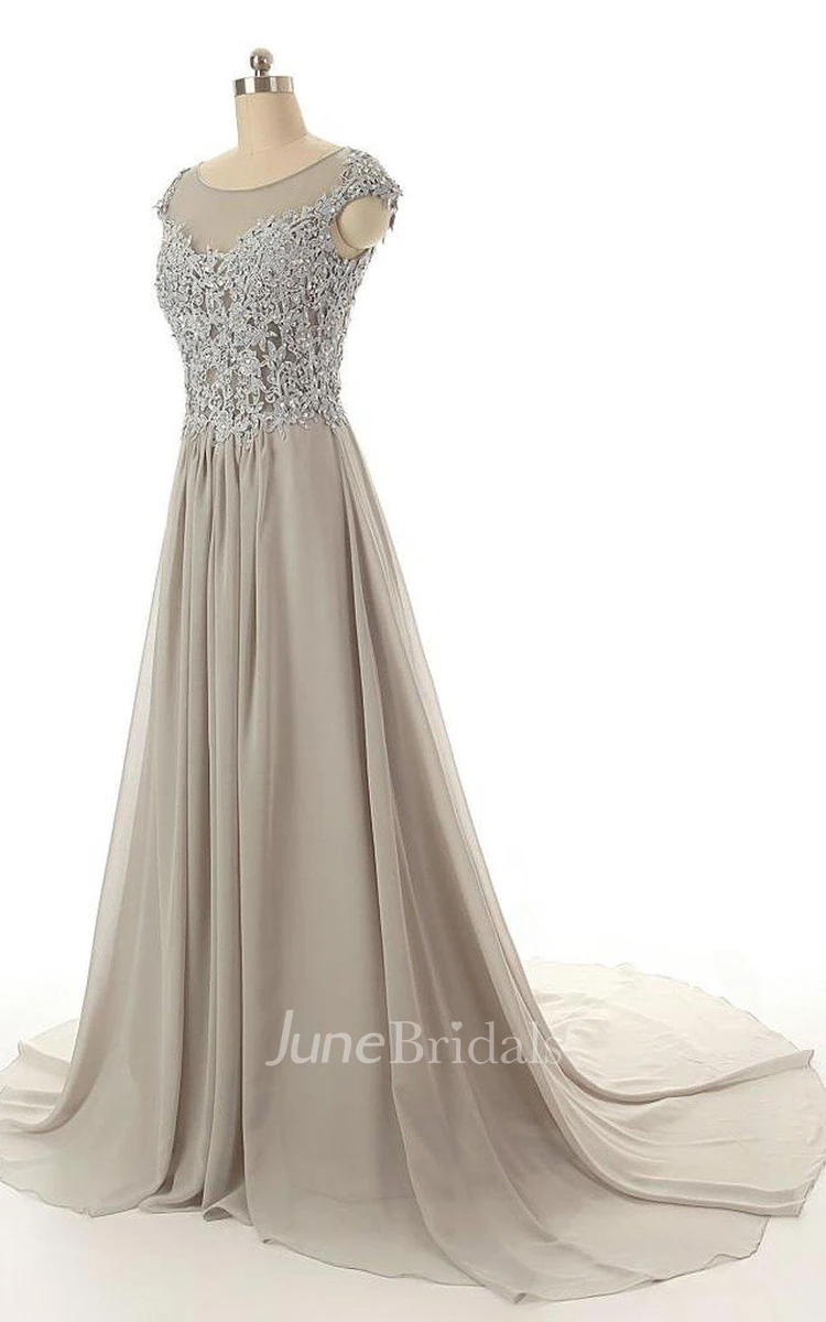 Cap-sleeved A-line Gown With Beaded Bodice