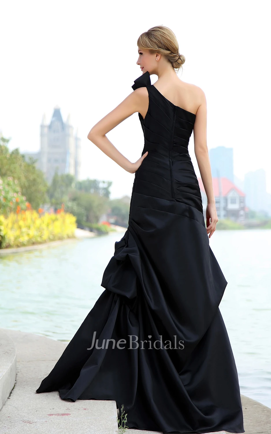 Siren Asymmetrical One-Shoulder Dress With Pick-Up Ruffles