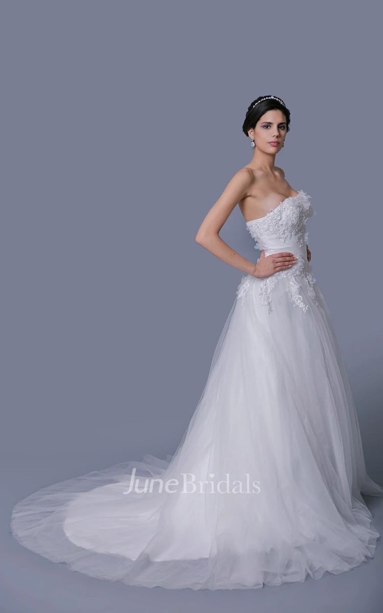 Tulle A-Line Dress With Beaded Appliques and Petals