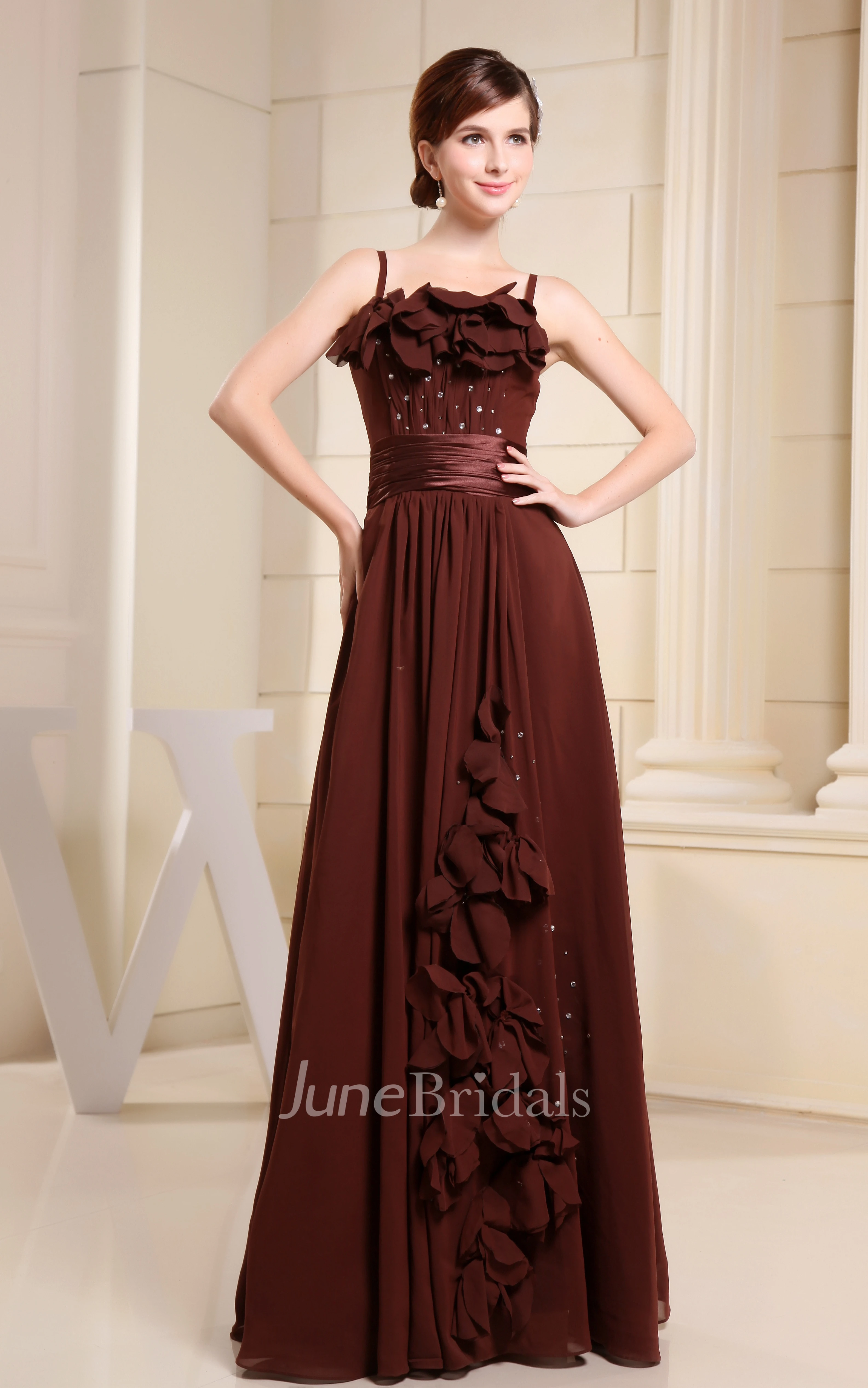 Sleeveless Chiffon Floor-Length Dress With Spaghetti Straps