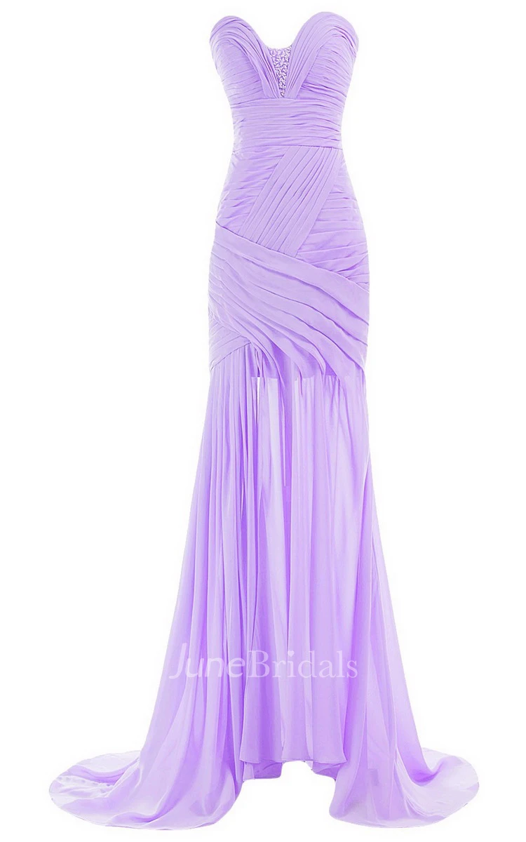 Sweetheart Sweep Train Gown With Ruching and Beading