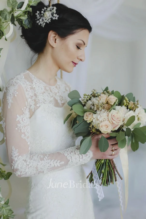 Illusion Lace Appliqued Sheath Ankle-length Wedding Dress With Split Back