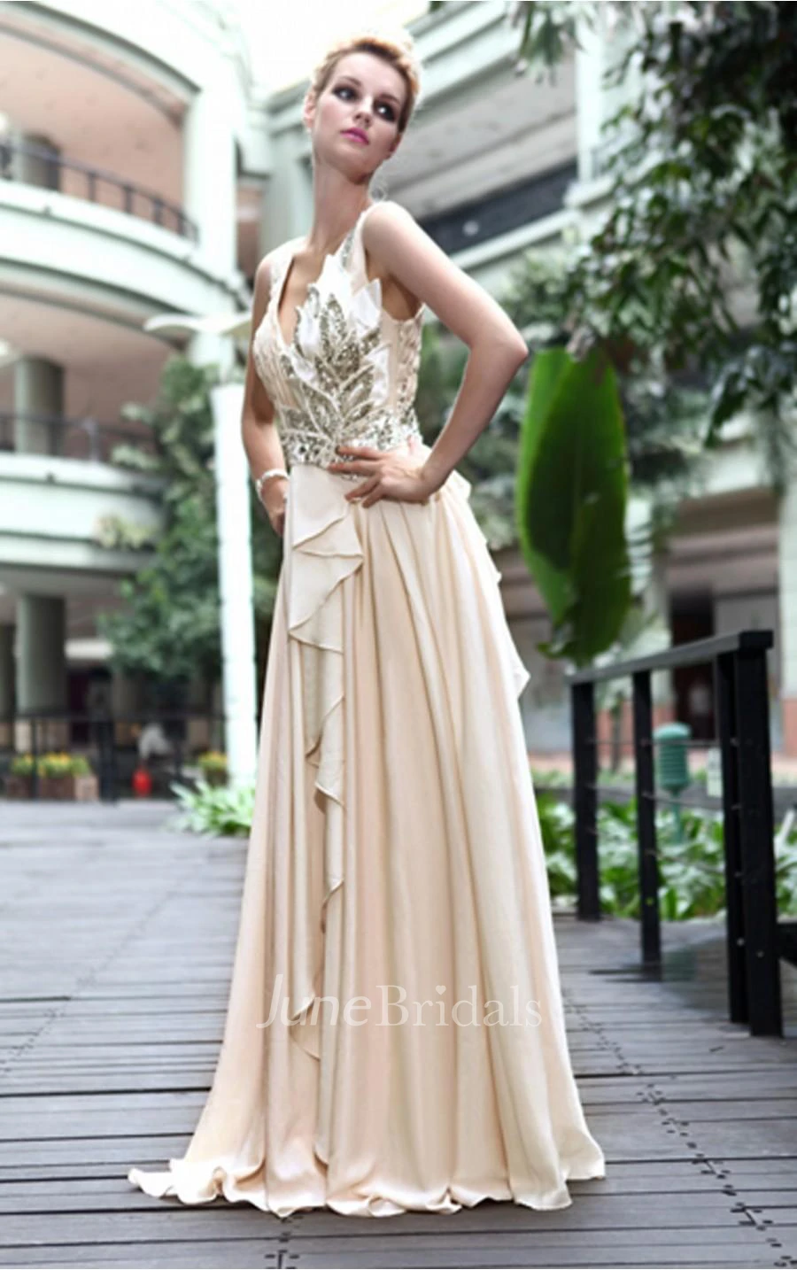 Amazing Ivory Sheath Floor-length V-neck Dress