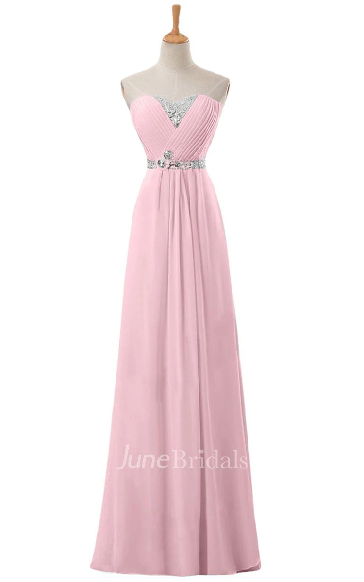 Sweetheart Rhinestoned Pleated A-line Gown With Zipper Back