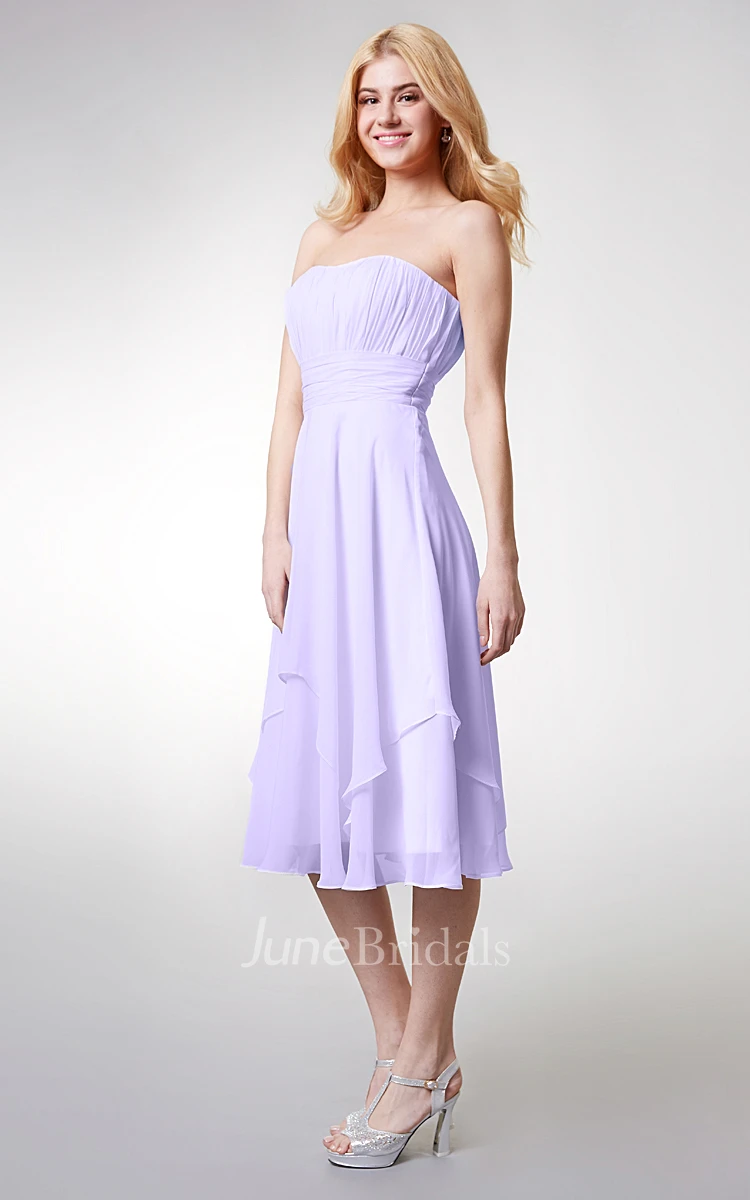 Strapless Empire Tea-length Layered Bridesmaid Dress