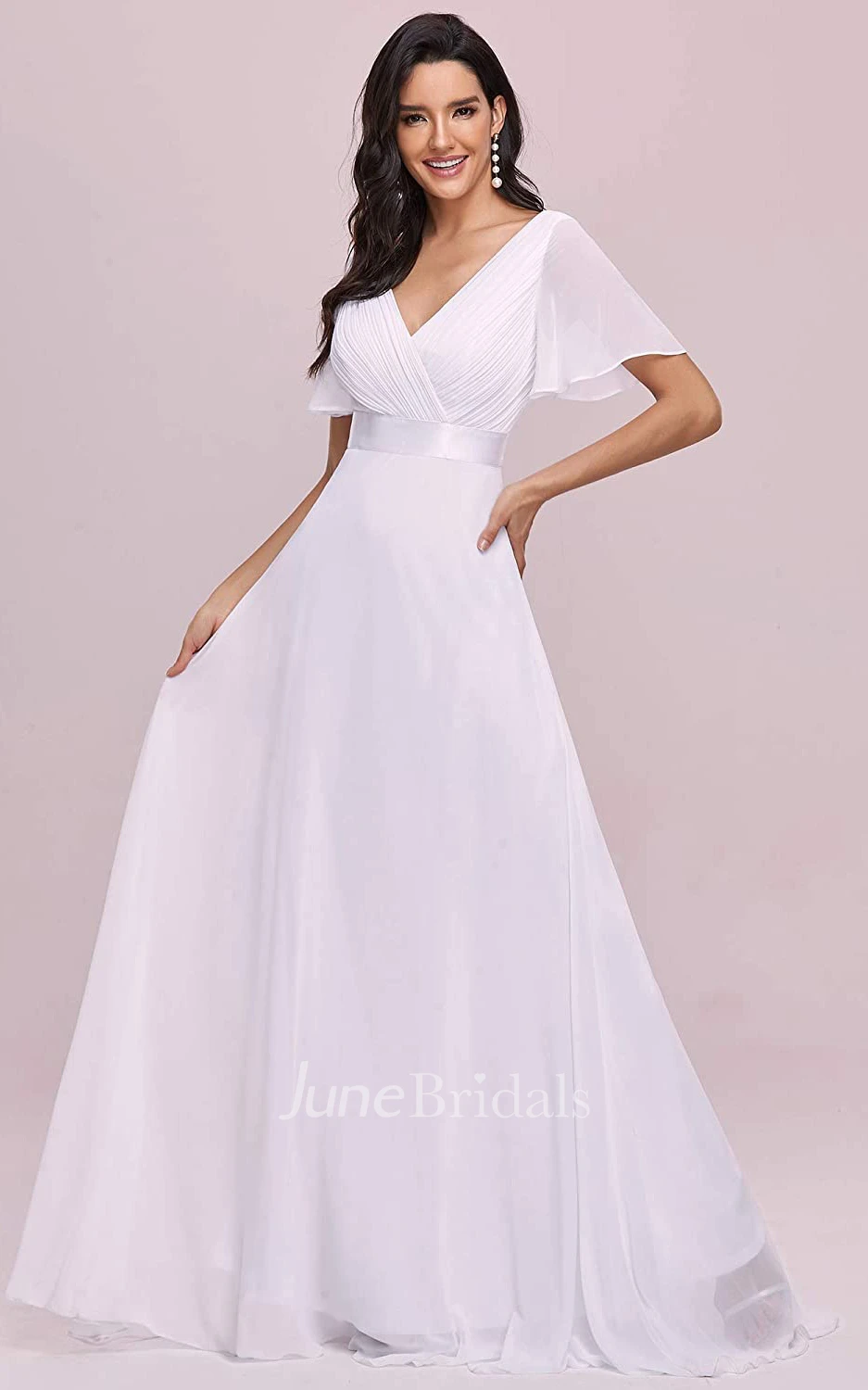 A Line V-neck Chiffon Short Sleeve Formal Mother Dress With Ruffles
