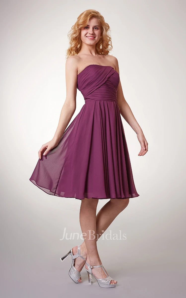 Simple Strapless Chiffon Short Dress With Ruching