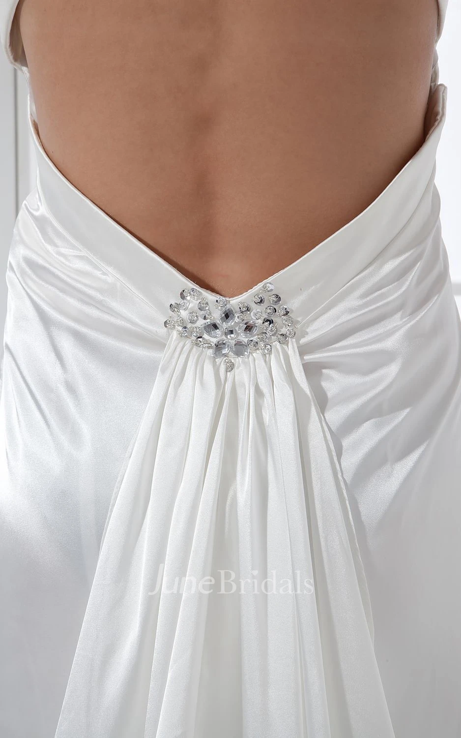 Plunged Sleeveless Satin Front-Split Dress With Beading