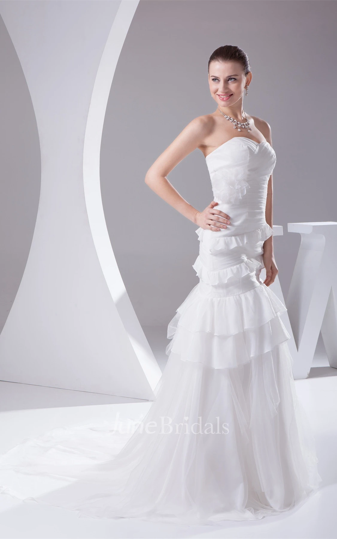 Sweetheart Criss-Cross Mermaid Tulle Dress with Peplum and Flower