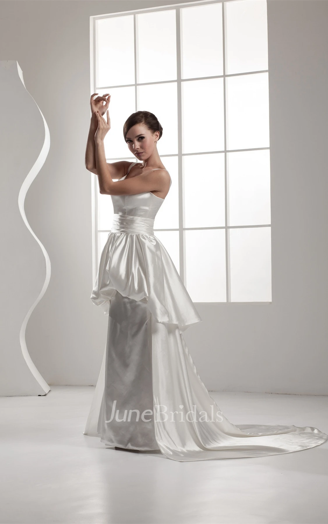 Strapped Pick-Up A-Line Gown with Ruching and Corset Back