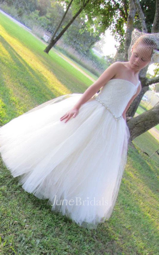 One Strap Pleated Lace Tulle Pageant Flower Girl Dress