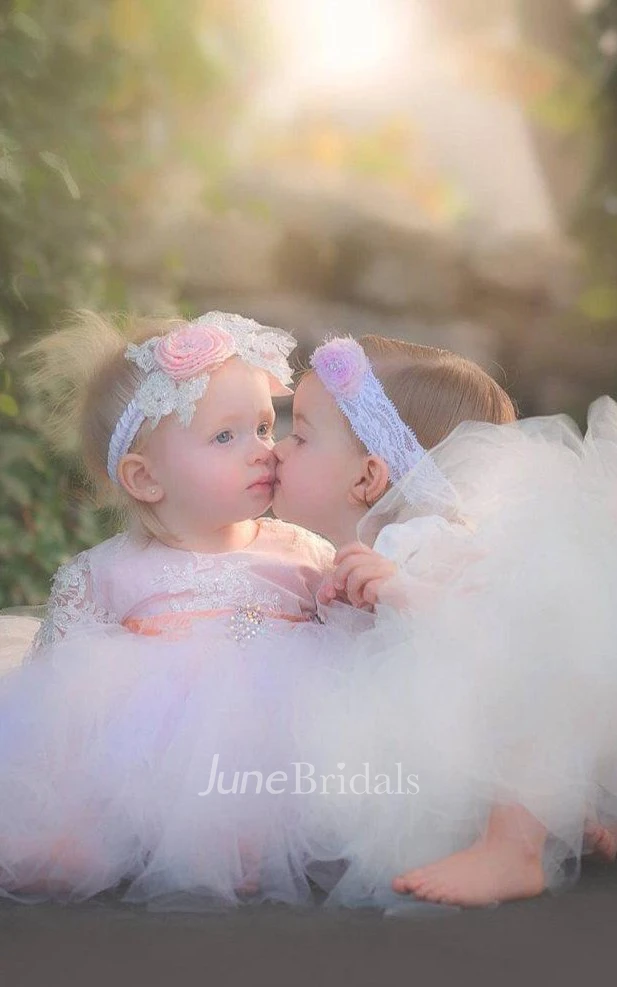 Ruffled Cap Sleeve Tulle&Lace Dress With Beading and Lace Detailing