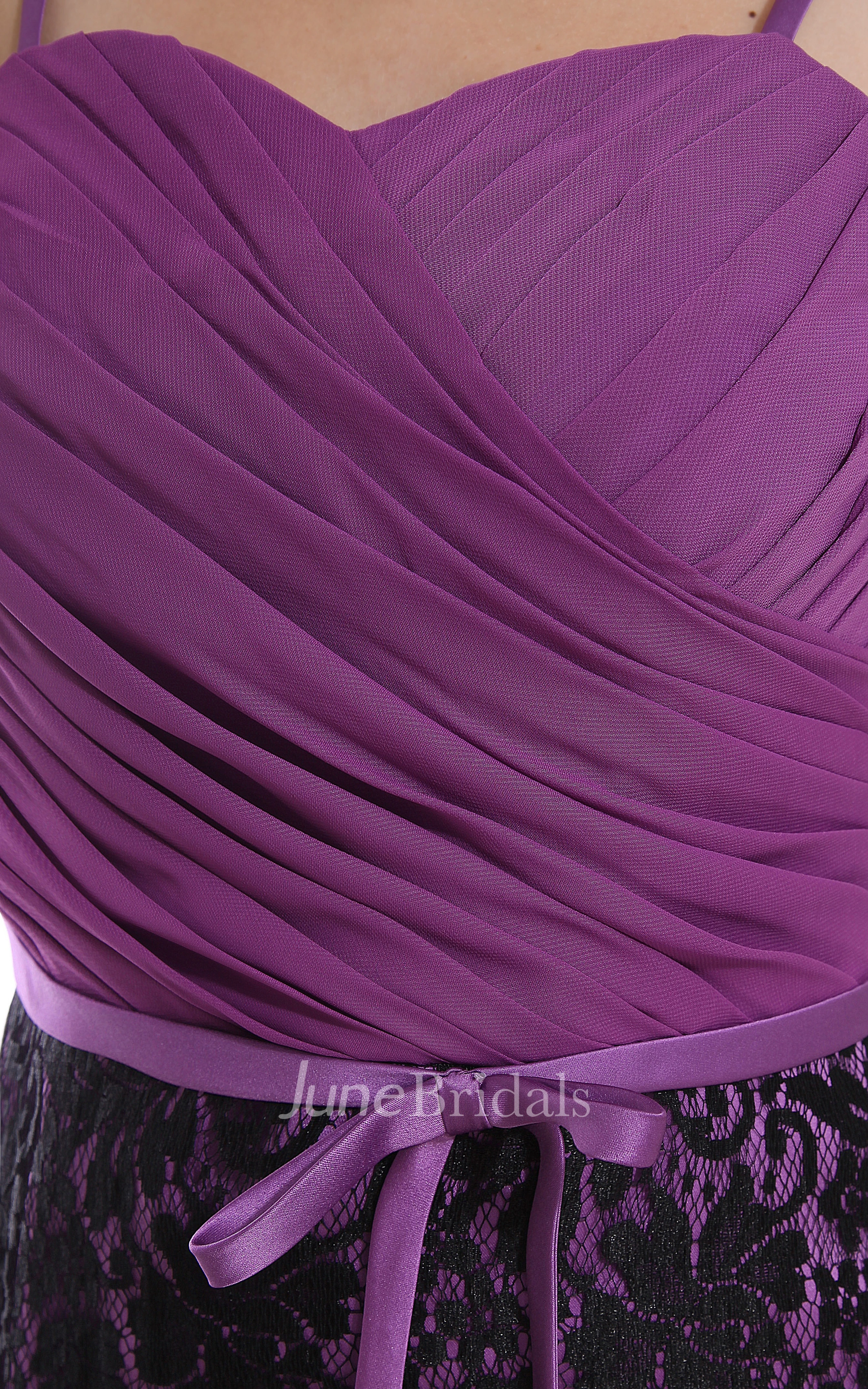 Sleeveless Criss-Cross Ruched Short Dress With Lace