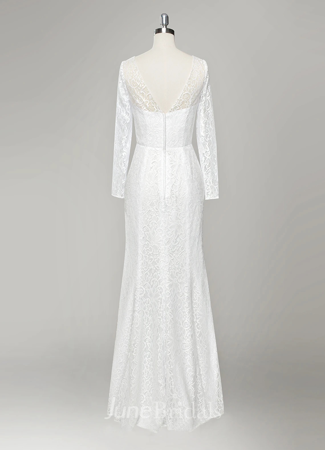 V-Neck Long Sleeve Sheath Lace Wedding Dress