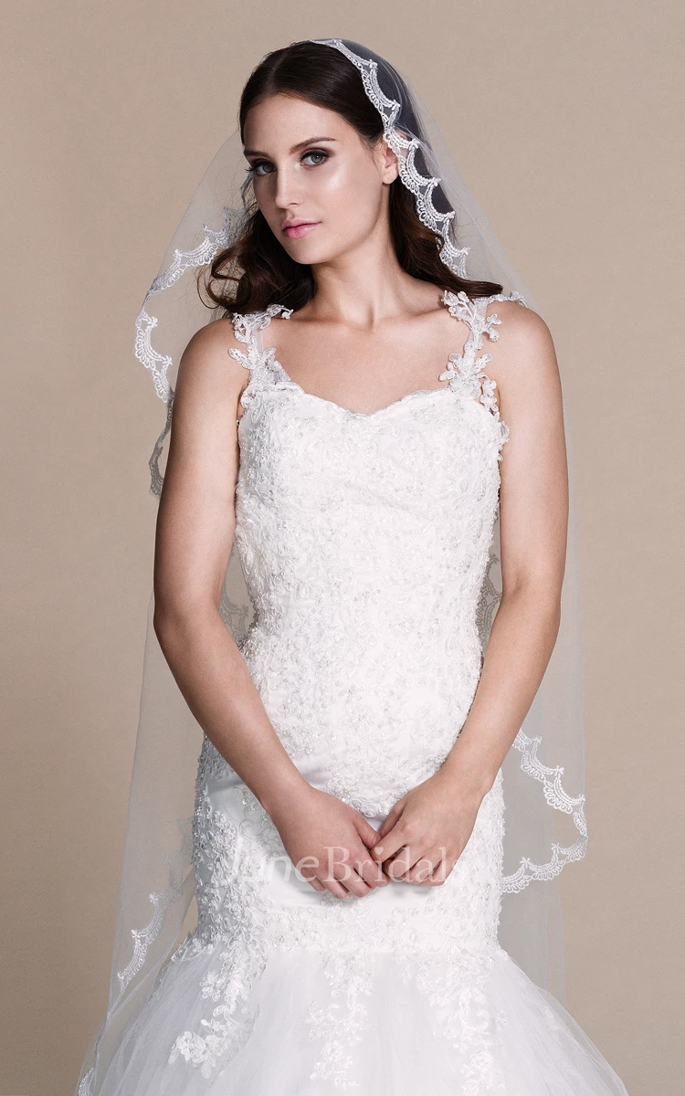 Strapped Sheath Appliqued Long Dress With Beadings