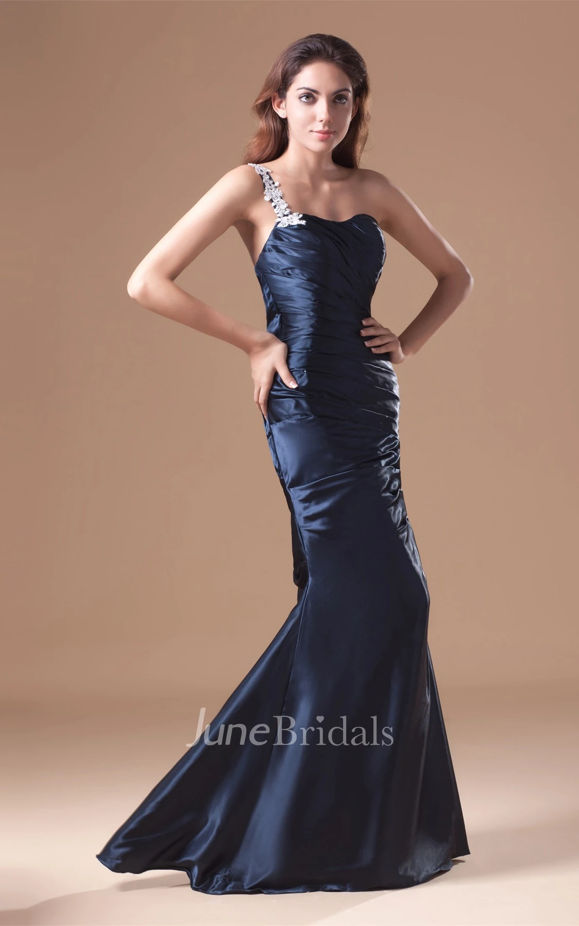 Single-Strap Satin Mermaid Gown with Ruched Bodice