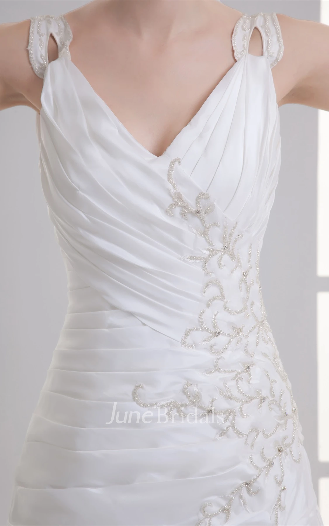 strapped a-line column gown with ruffle and strass