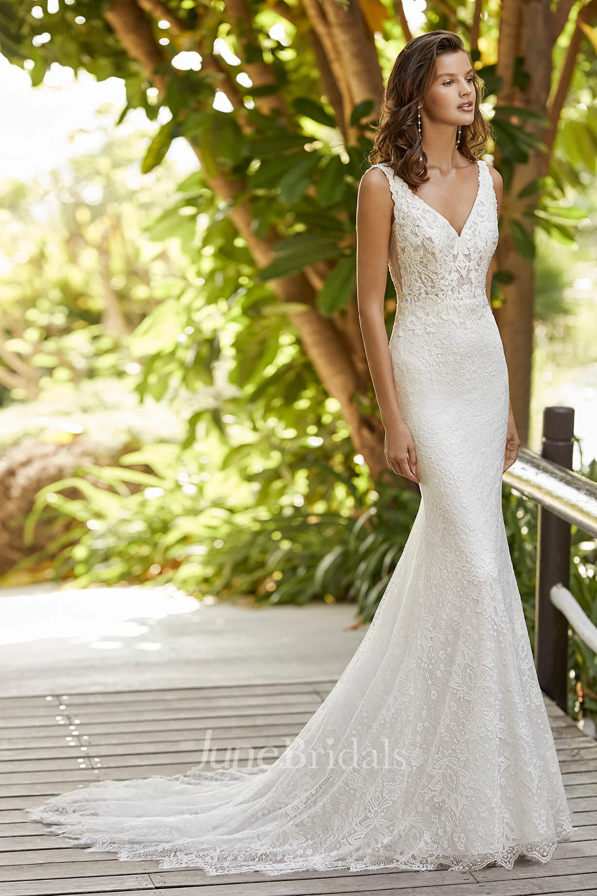 V neck lace hot sale mermaid wedding dress