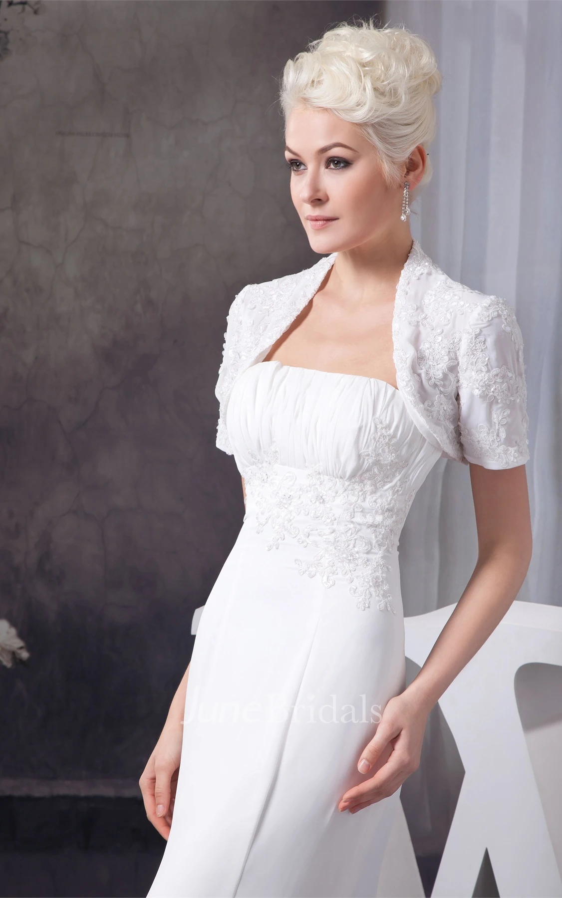 Strapless Chiffon Sheath Dress with Lace and Bolero