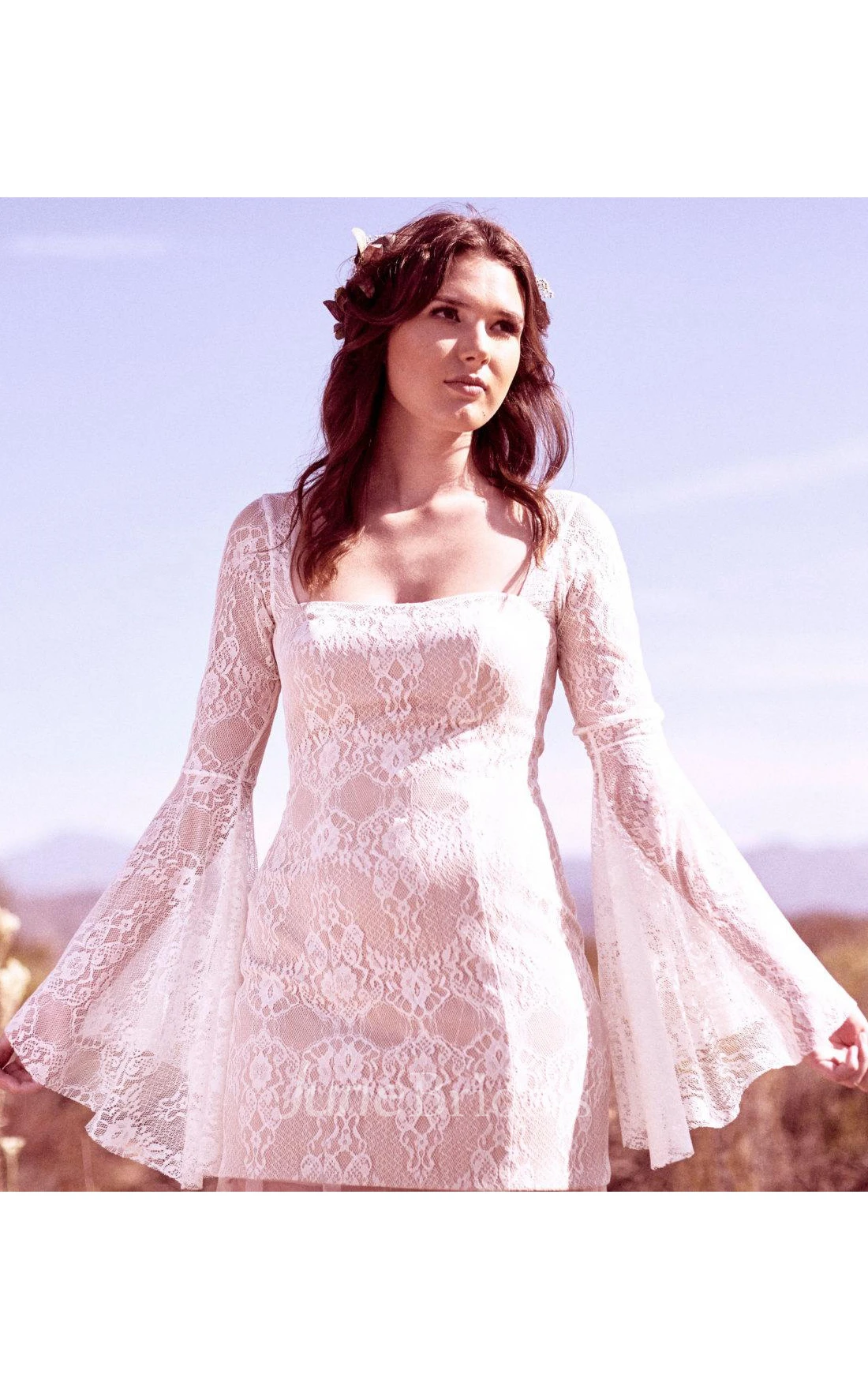 Vintage Puff-Sleeve Lace Tulle Dress With Sweep Train