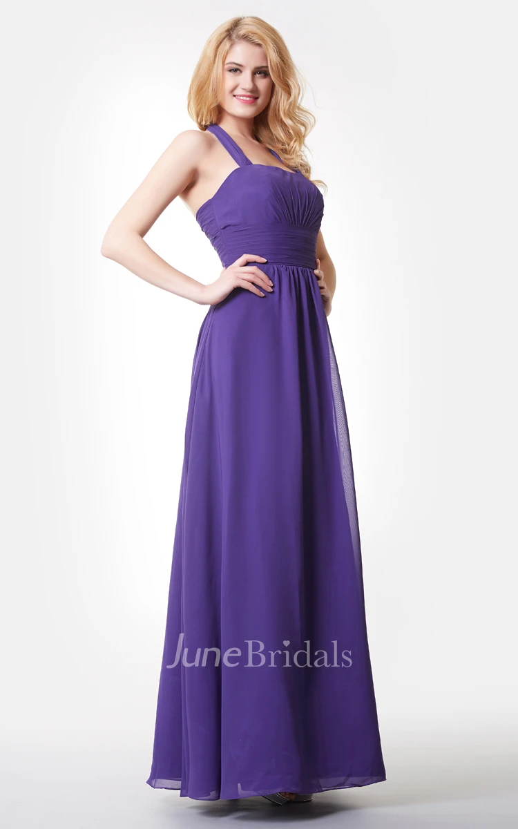 Halter A-line Long Chiffon Dress With Ruching