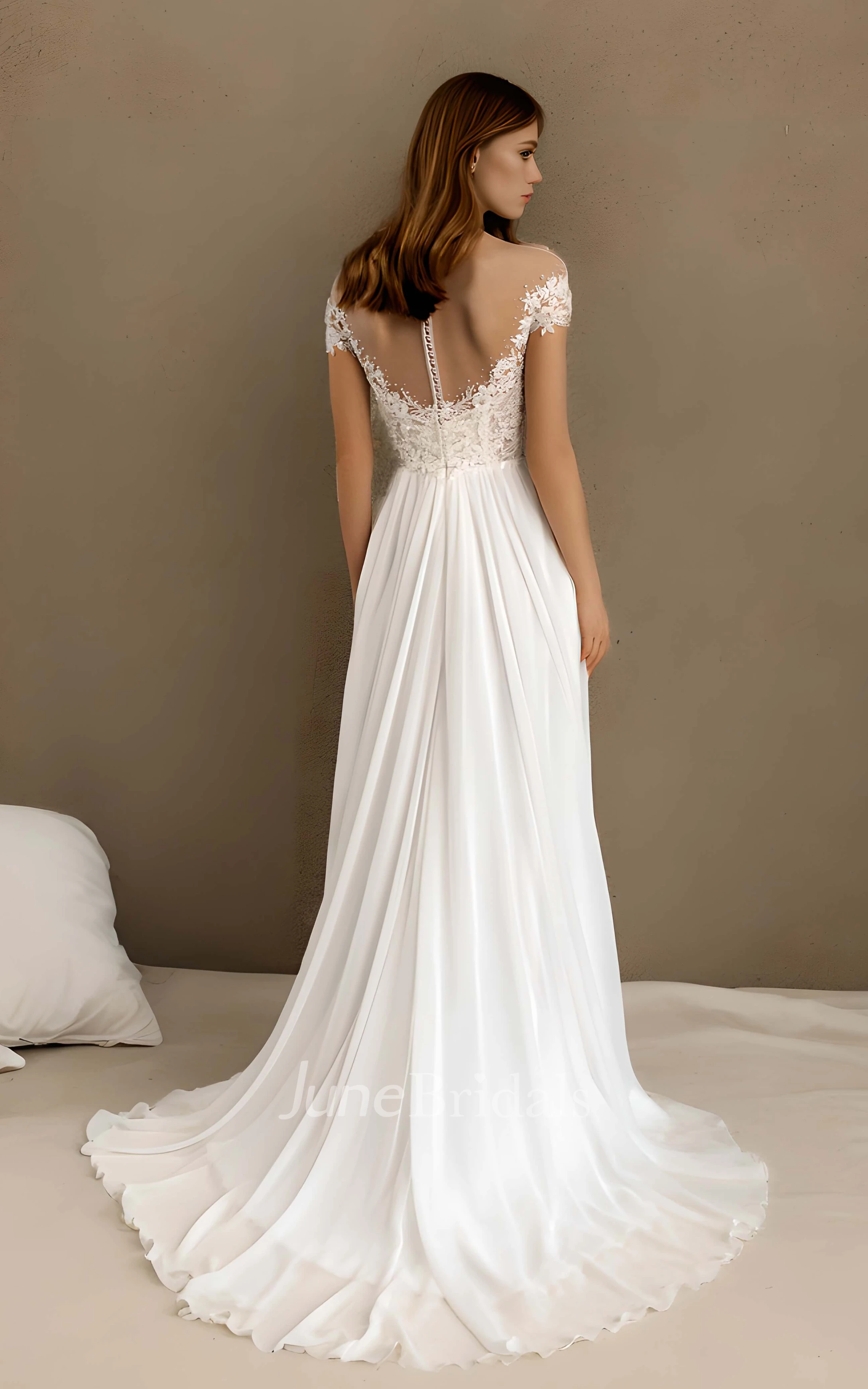 Floral A-Line Boho Lace Off-the-Shoulder Spring Wedding Dress Sexy Elopement Split Front Vow Renewal Dress