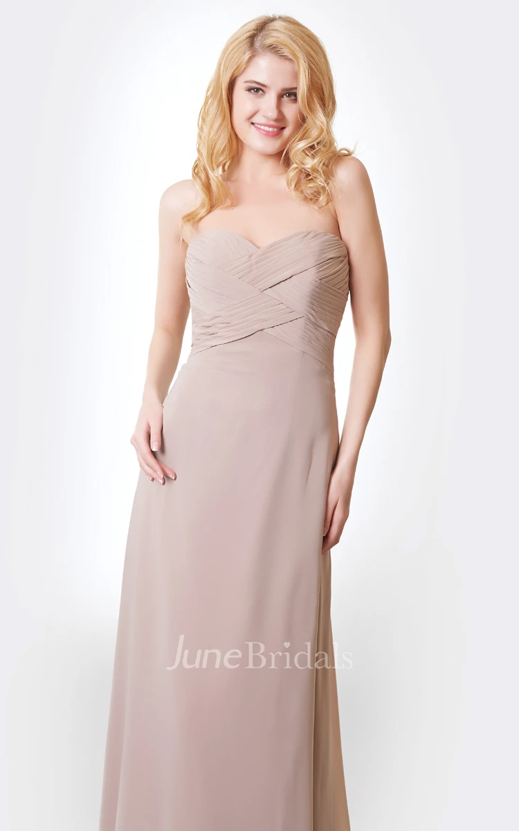Sweetheart A-line Long Chiffon Dress With Bandage and Flower