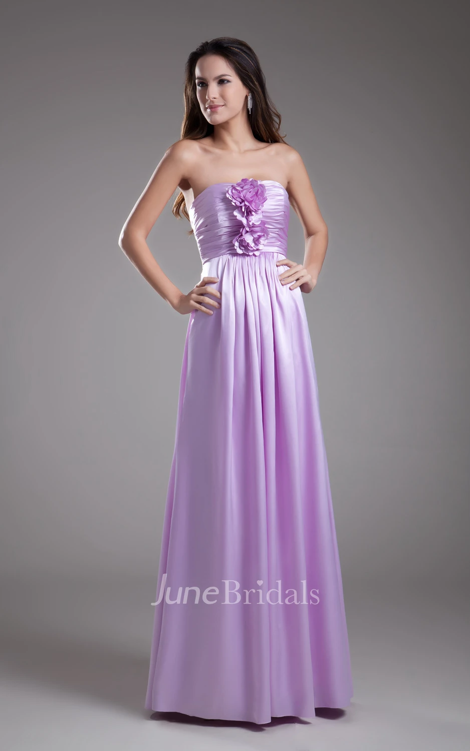 Stylish Taffeta Strapless Column Dress With Ruching And Flower
