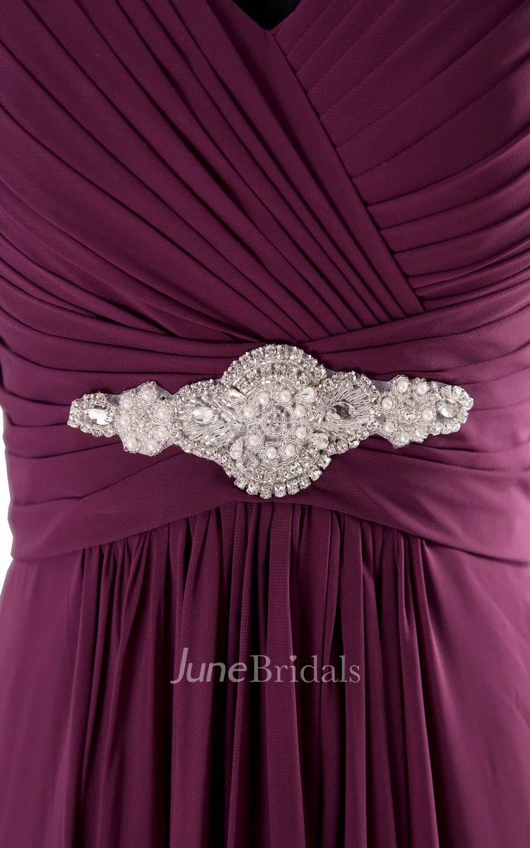 Sleeveless V-neck Empire Chiffon Dress With Ruffles