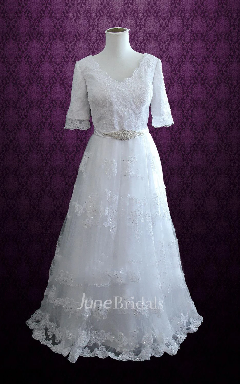 V-Neck Half-Sleeve Dress With Beading Sash And Corset Dress