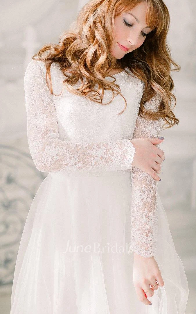 Tulle Long Sleeve Floor-Length Lace Illusion Dress