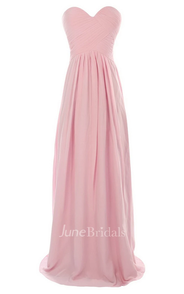 Strapless Sweetheart Ruched Chiffon A-line Gown With Train