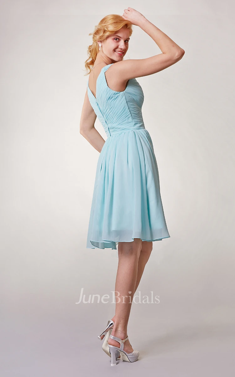 Chiffon V Neck Short Bridesmaid Dress with Ruching
