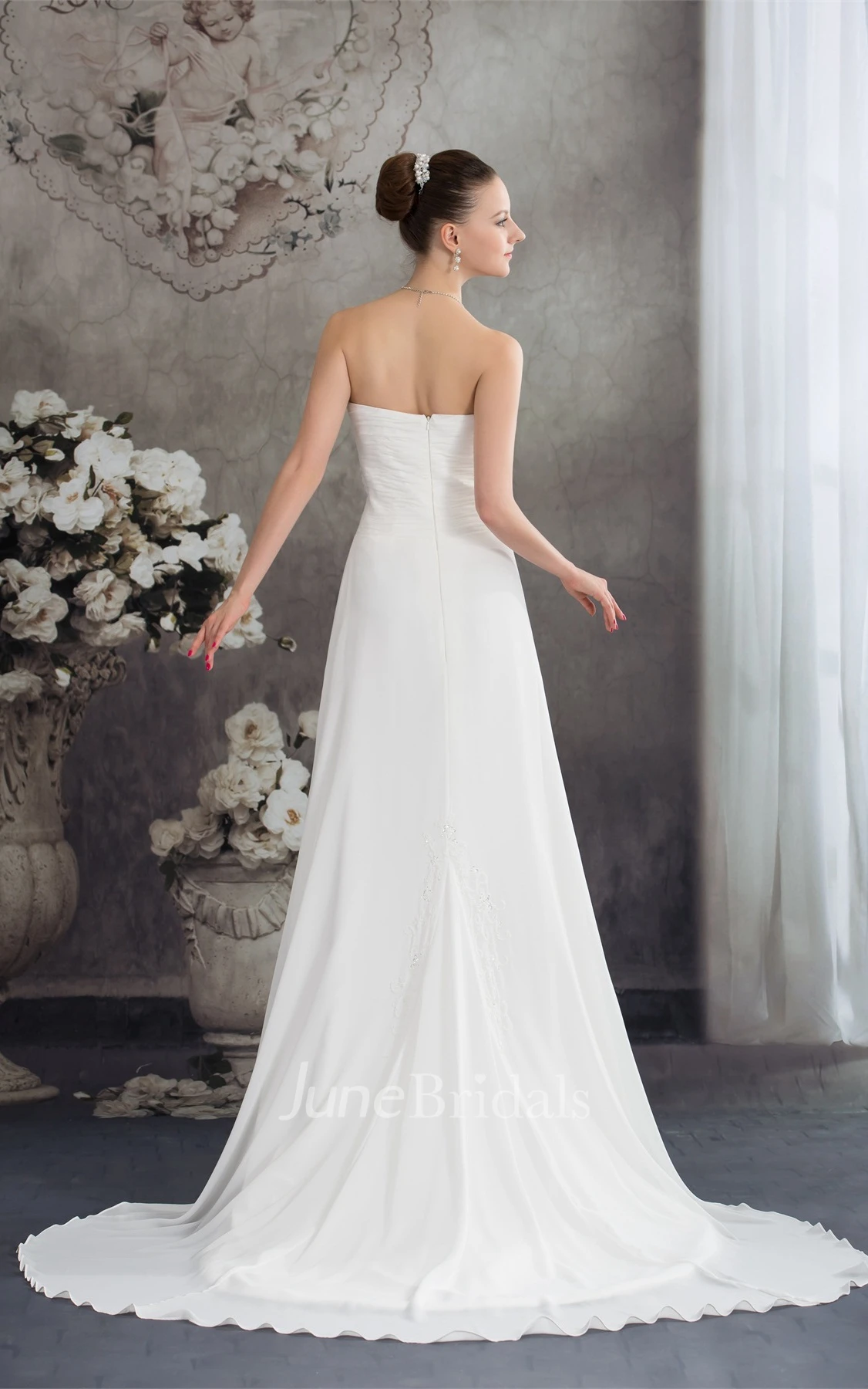 Sweetheart Chiffon A-Line Gown with Ruching and Appliques