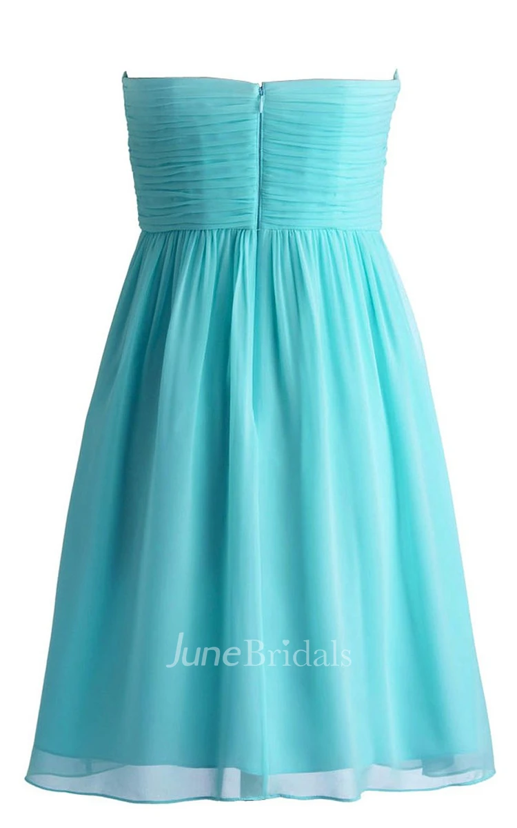 Chic Sweetheart Ruched Short Dress With Zipper Back