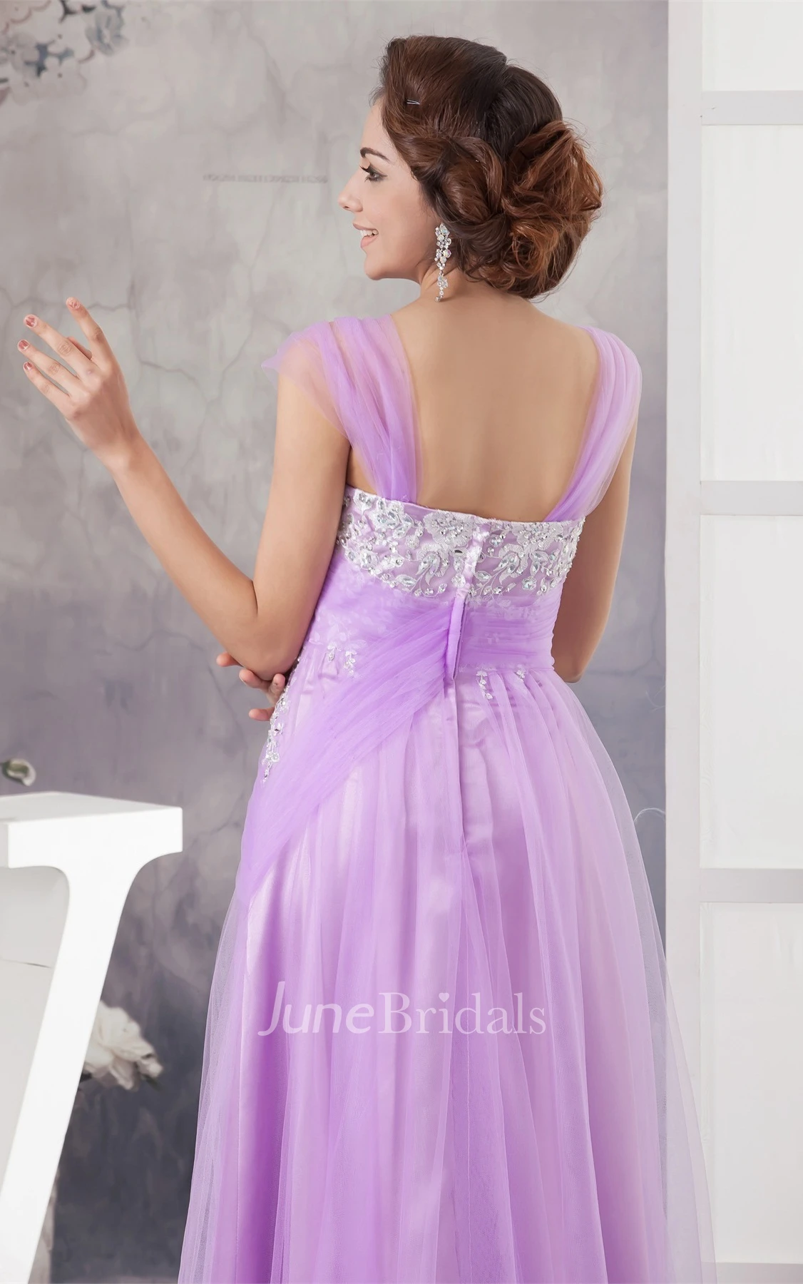 Strapped Tulle Floor-Length Dress with Appliques
