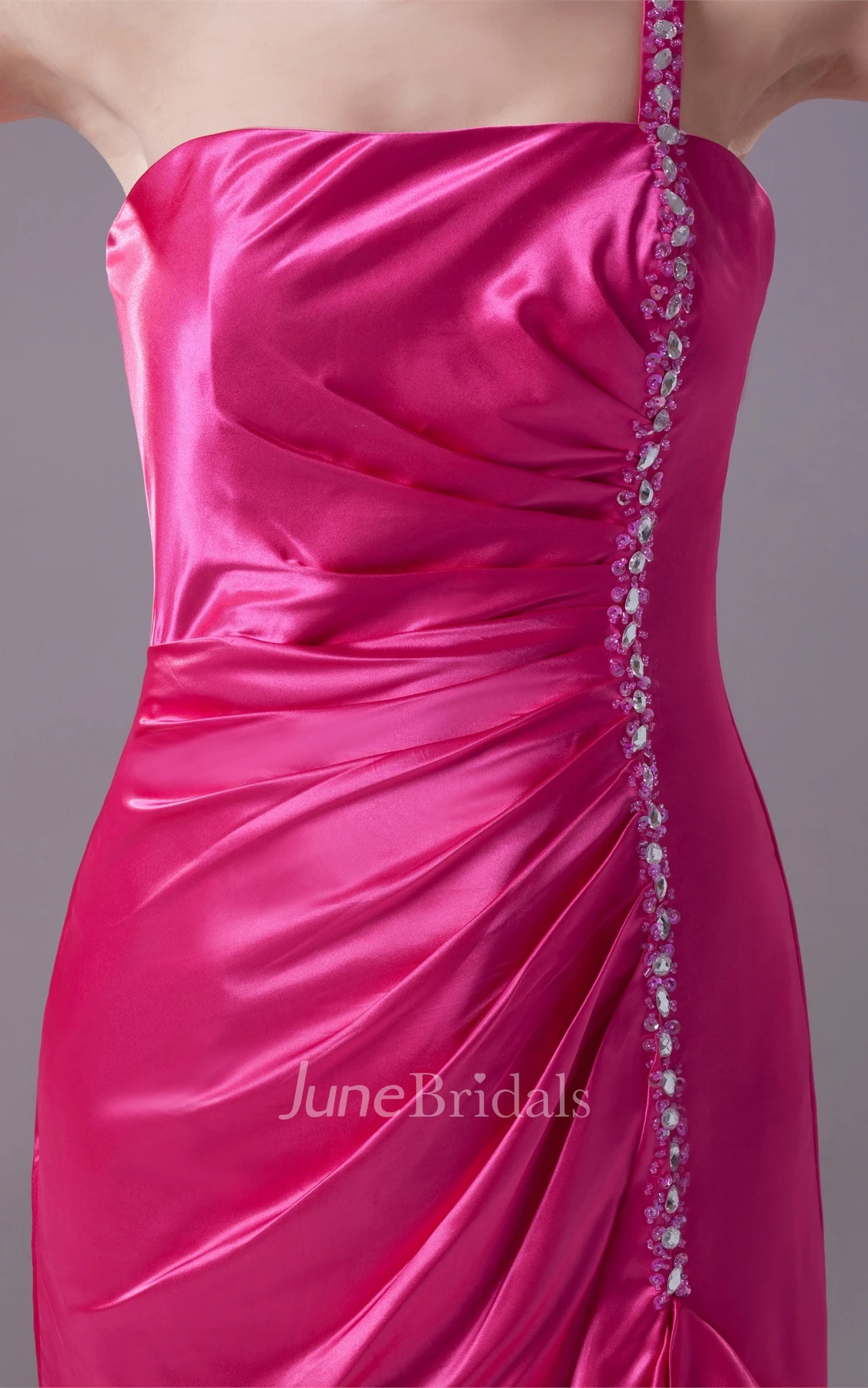 One-Shoulder Ruched Satin Front-Split Dress with Beading and Leopard Print