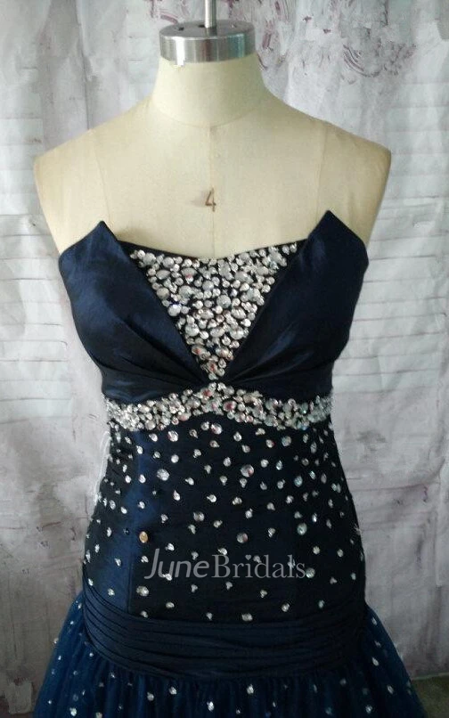 Strapless Tulle&Taffeta Dress With Beading And Lace Up Back