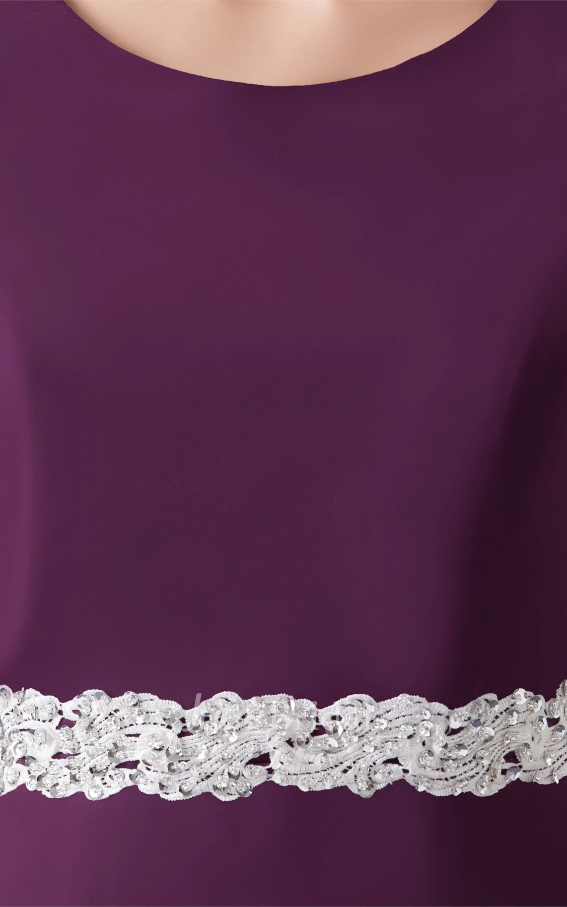 Caped-Sleeve Chiffon Long Dress with Appliqued Back Design