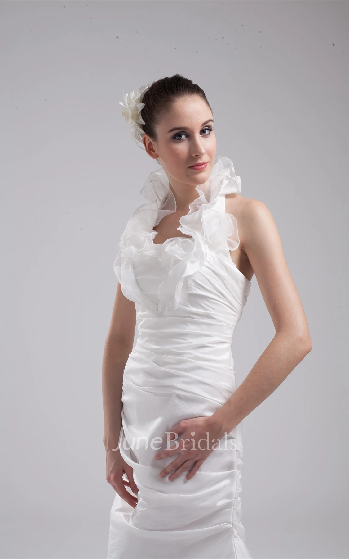 Sleeveless Ruched Mermaid Dress with Ruffled Neckline